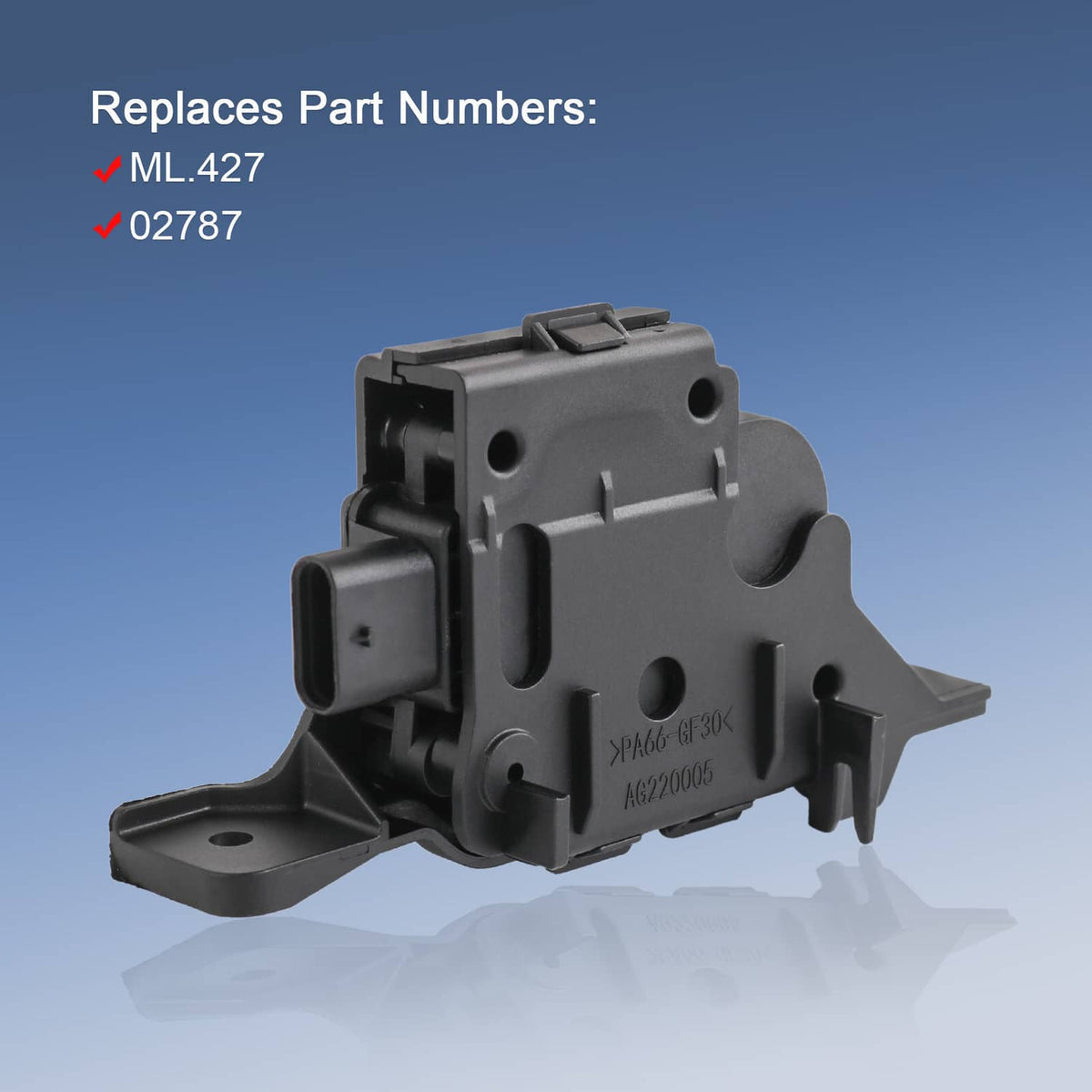 Active grille shutter actuator motor with black housing and metal mounting ear