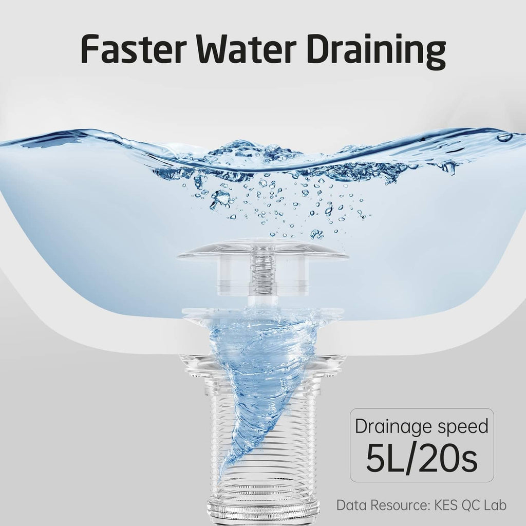 Pop-up sink drain with visible water flow for fast draining performance