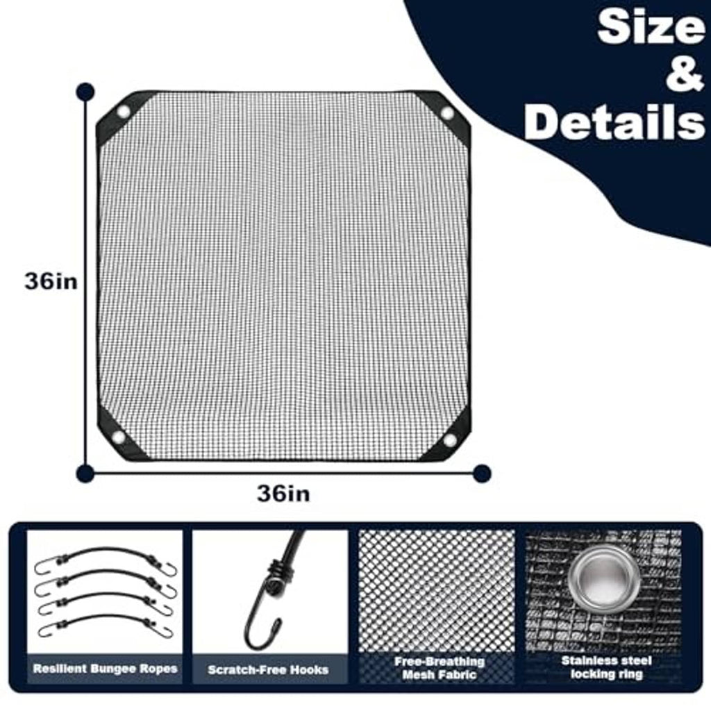 36 x 36 in black mesh outdoor AC cover, hex corner grommets for cords