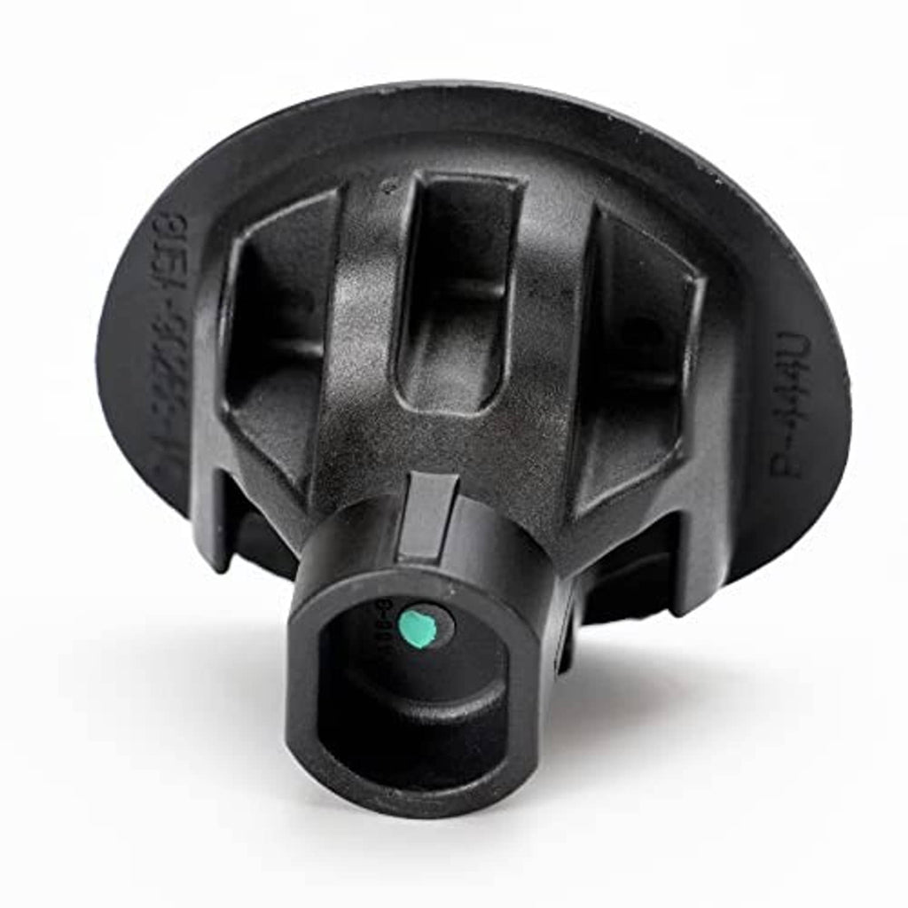 Black locking gas cap latch piece with keyhole and raised mounting tabs