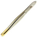 3.5 in slanted eyebrow tweezers with gold-tipped carbon steel tips