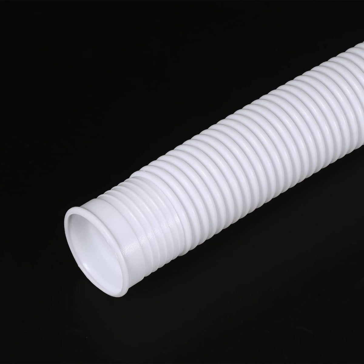 White ribbed drain hose with flared inlet end