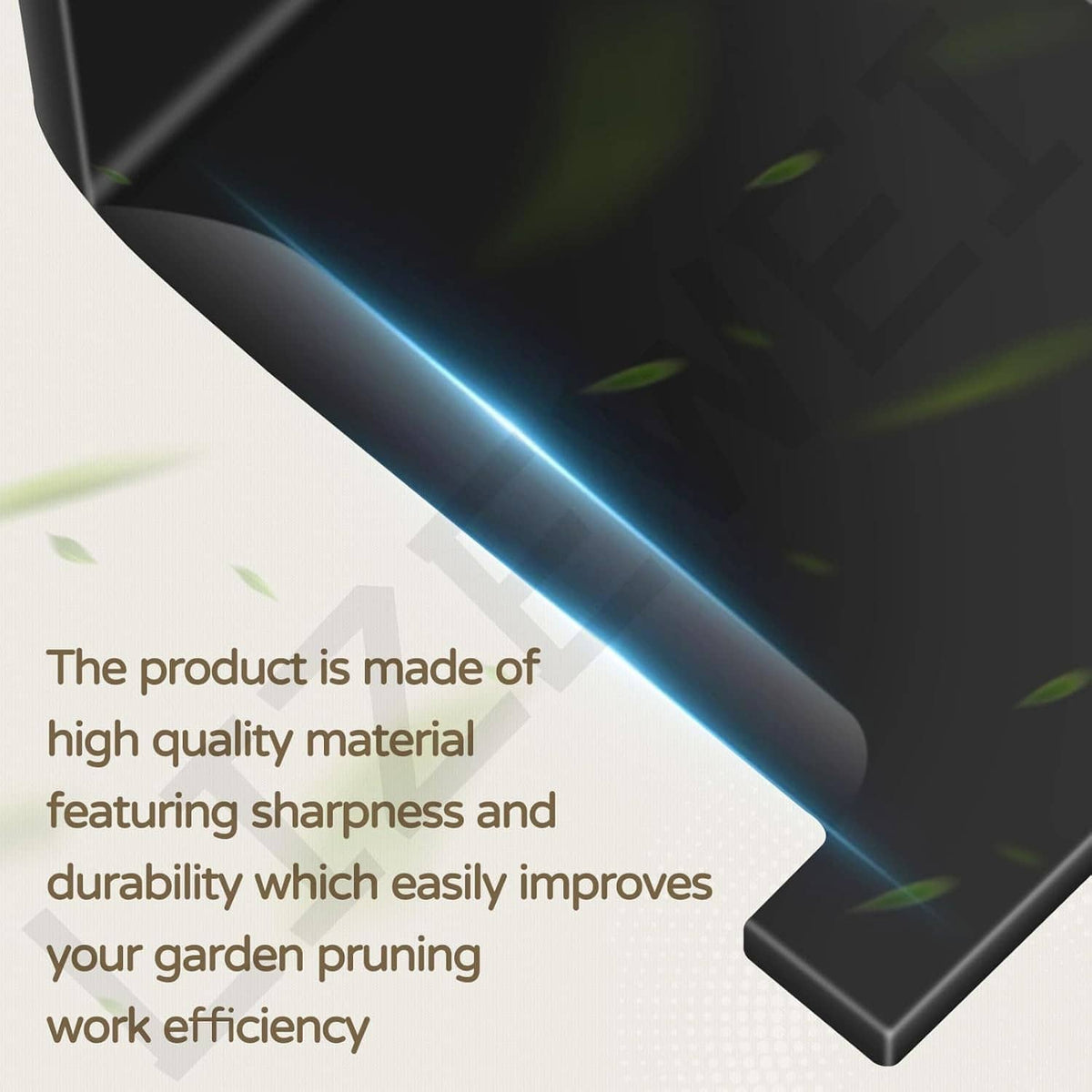 Close-up of black string trimmer line cut-off blade edge for trimming line