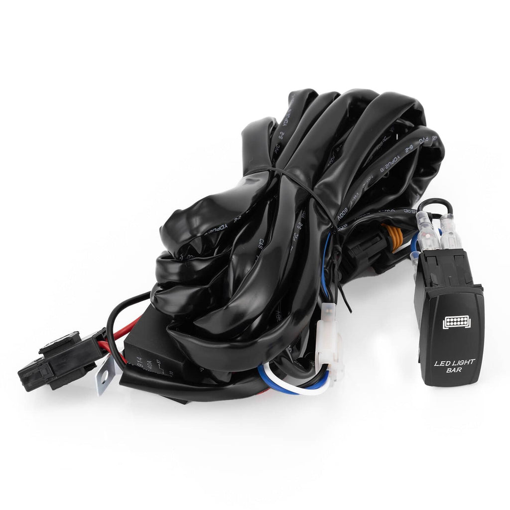 Light bar rocker switch module with wiring harness and gray two-pin connector