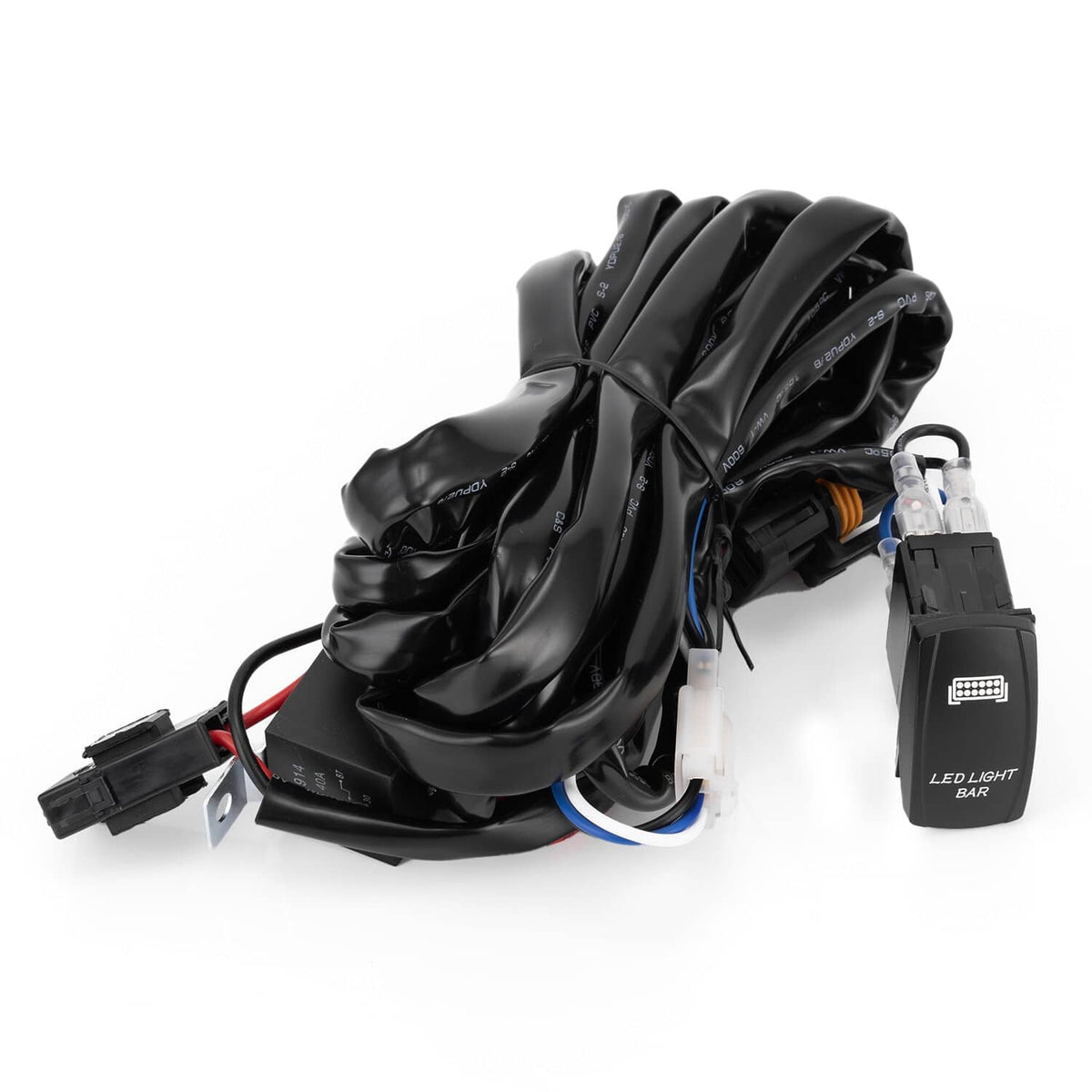 Light bar rocker switch module with wiring harness and gray two-pin connector