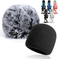2-piece pop filter set: gray furry mesh windscreen and black foam microphone cover