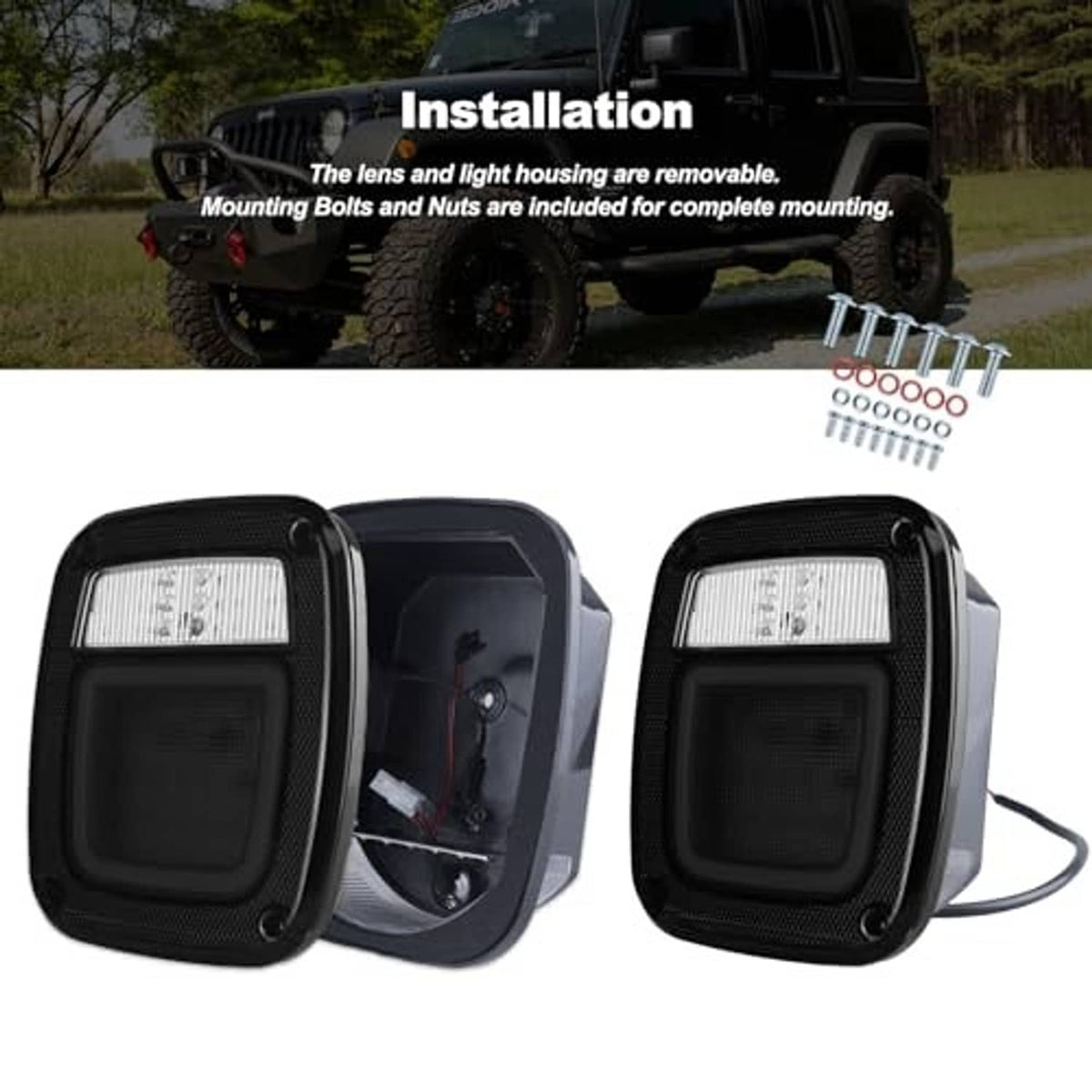 Set of two square smoked tail lights with white lenses and rear wiring connectors