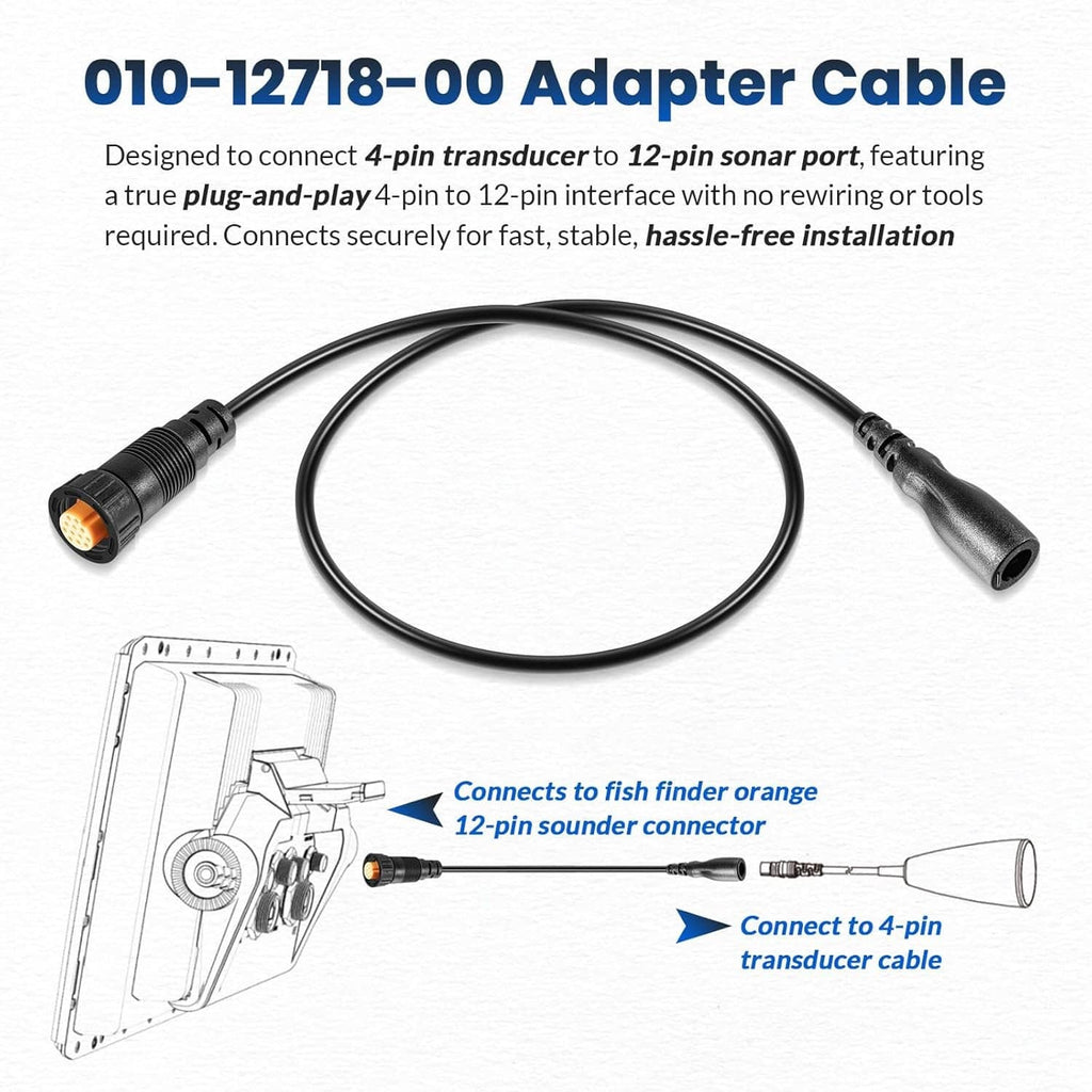 Black 4-pin to 12-pin adapter cable with molded connector ends