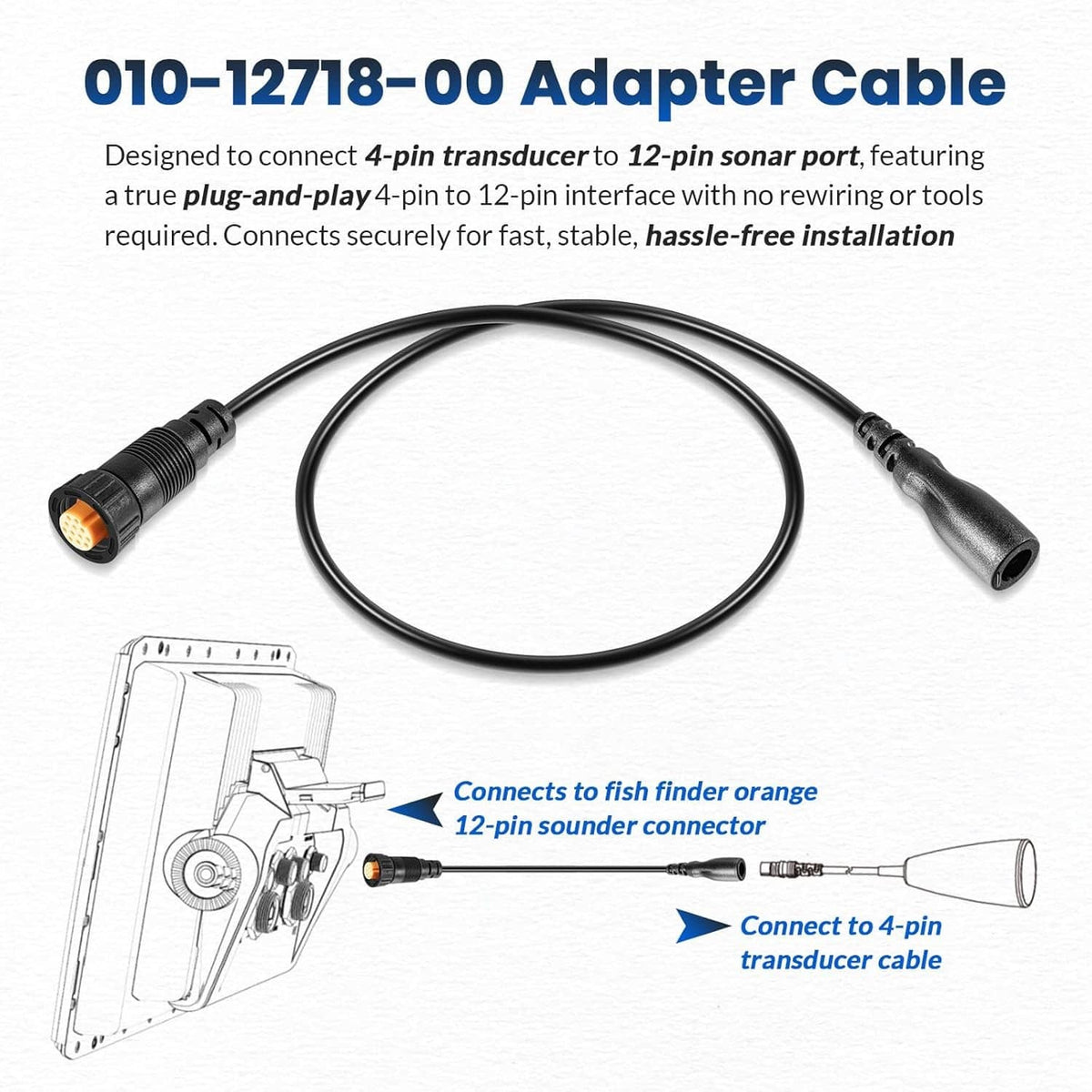 Black 4-pin to 12-pin adapter cable with molded connector ends