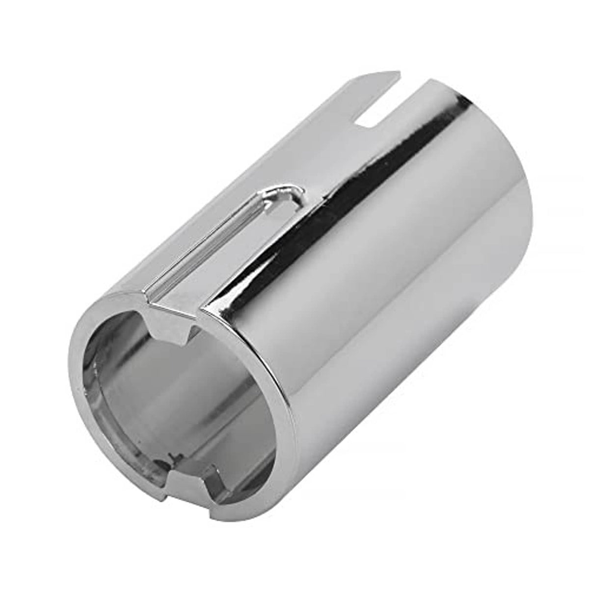 Silver lower shift knob cover with circular end opening and internal metal cutouts