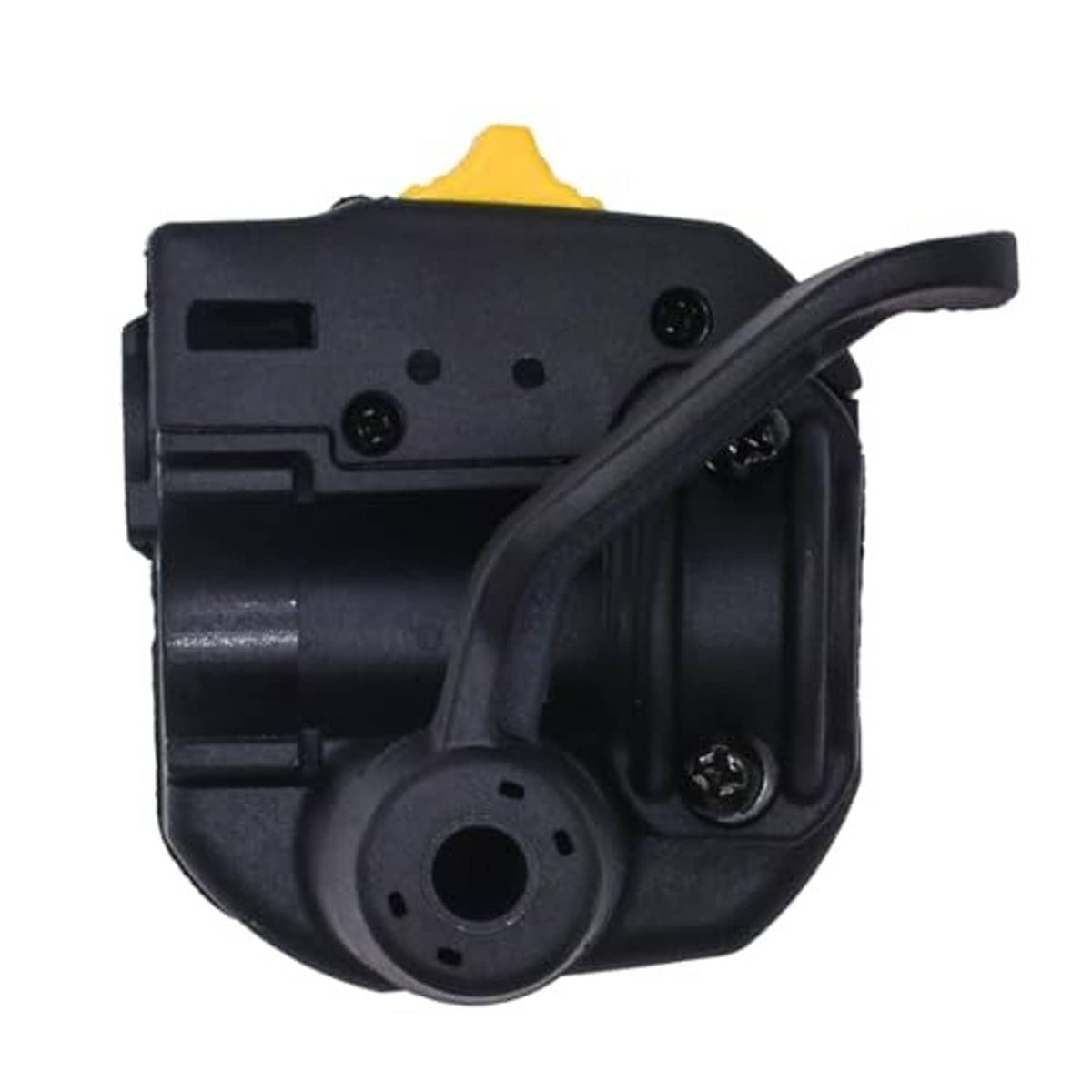 Black thumb throttle control lever housing with yellow tab and wiring connector on side