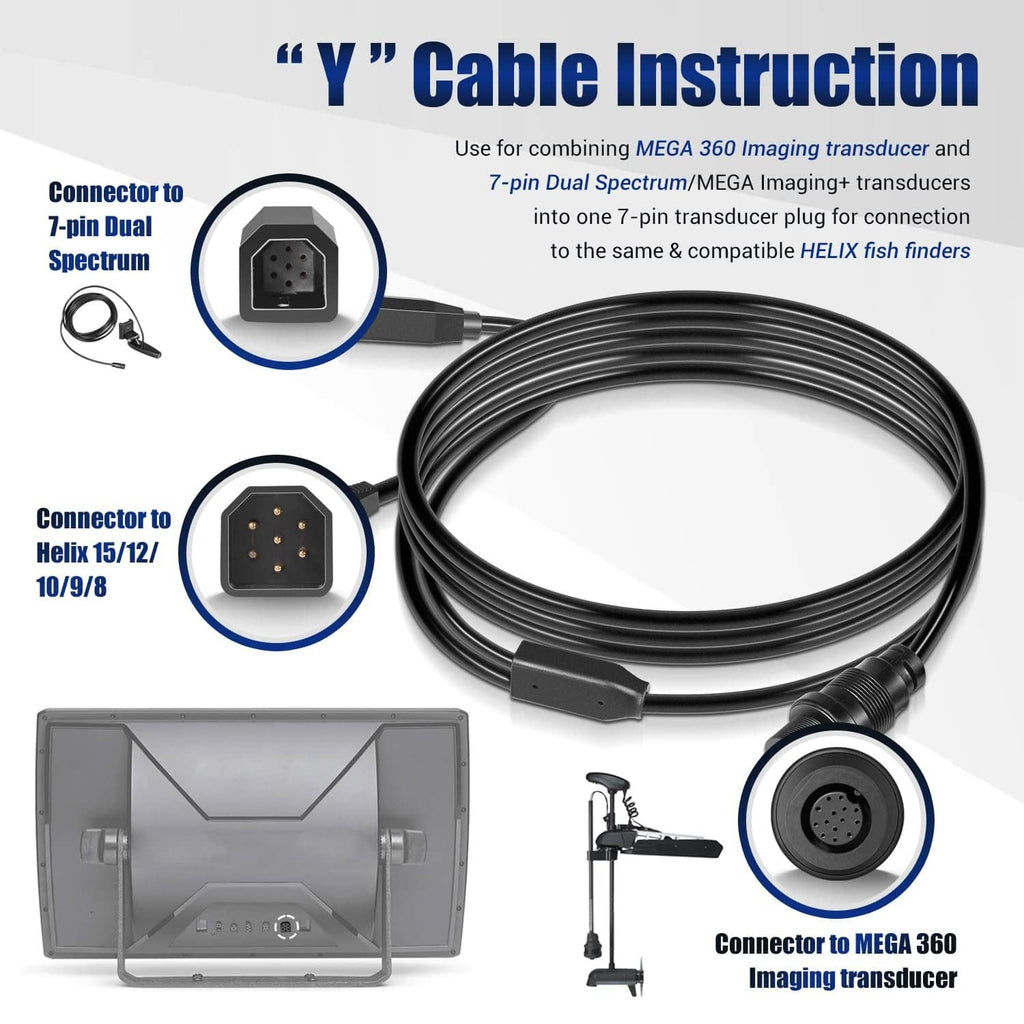 Coiled black transducer adapter cable with circular and rectangular connector ends