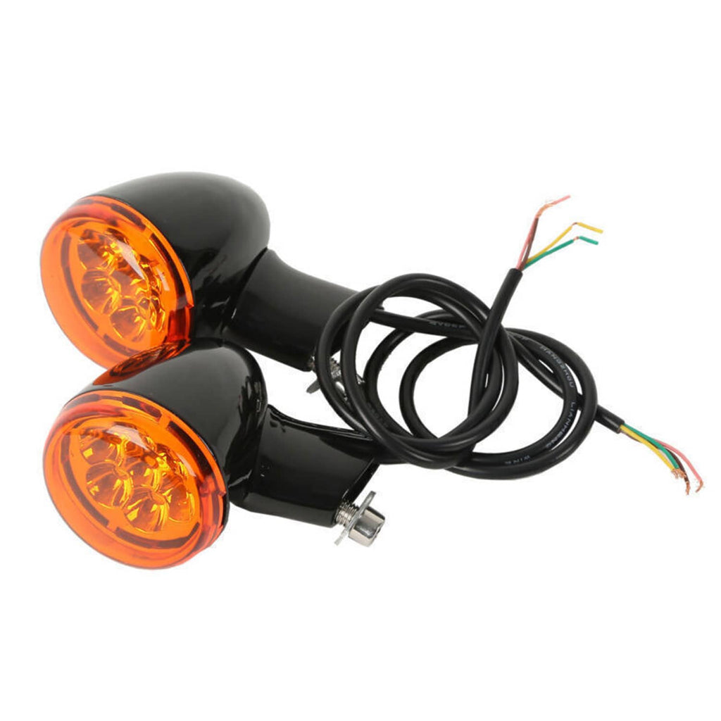 Rear LED turn signal lights bracket with two amber lenses and black wiring leads