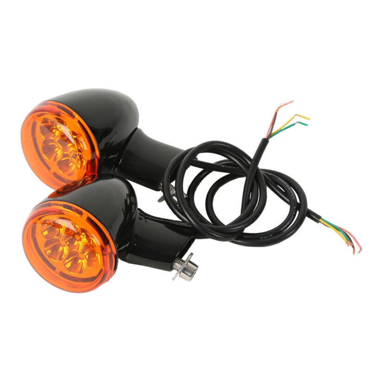Rear LED turn signal lights bracket with two amber lenses and black wiring leads