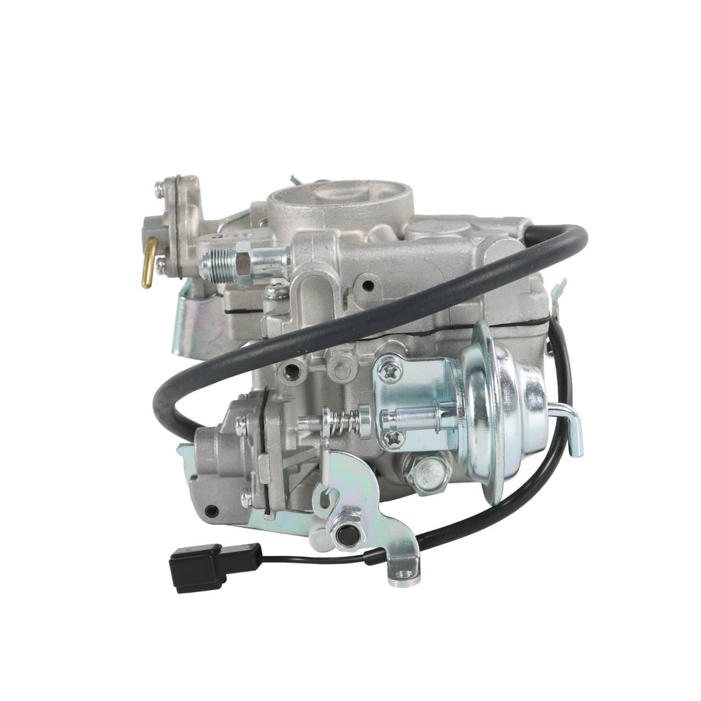 Carburetor assembly with fuel and throttle connections and black wiring leads