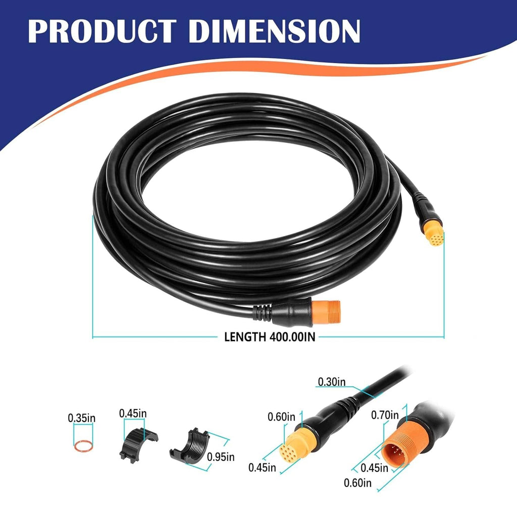 Black transducer extension cable coil with orange connector ends