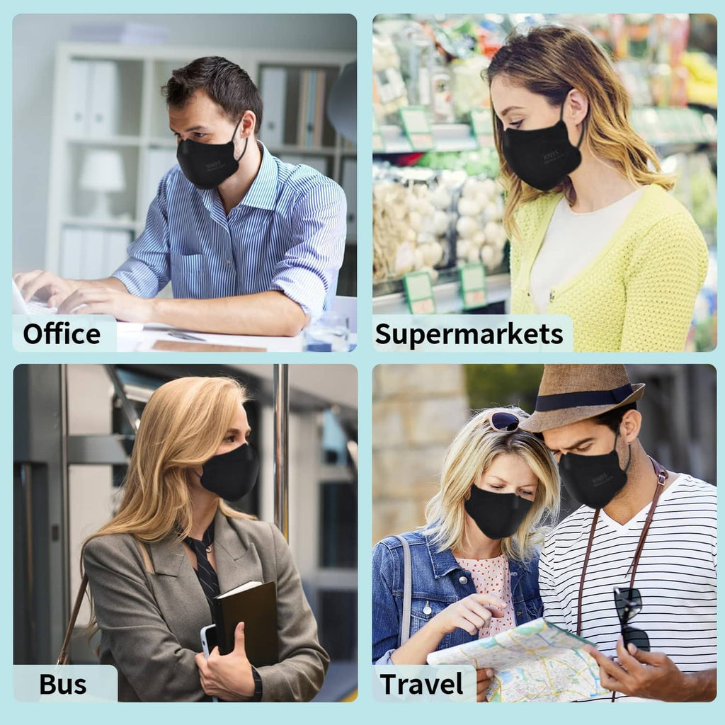 Black KN95 face masks on people with ear loops for daily use