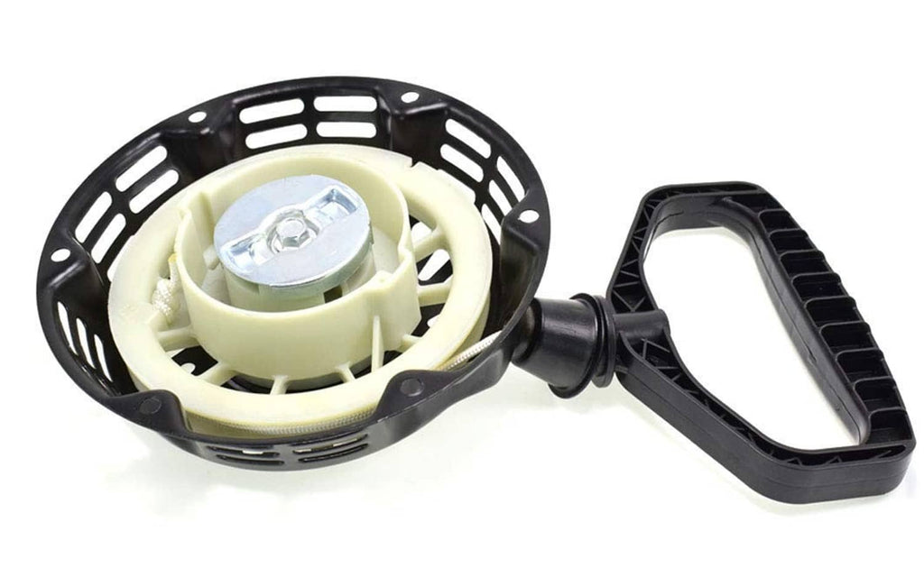 Black recoil starter assembly with internal starter cup and side pull handle