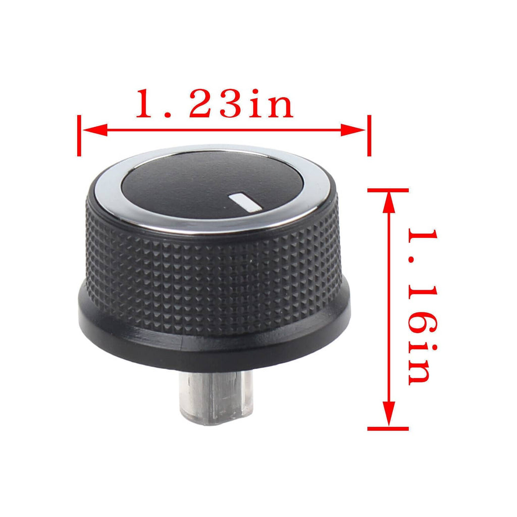 Black HVAC temperature control knob with silver edge, textured grip, and indicator arrow