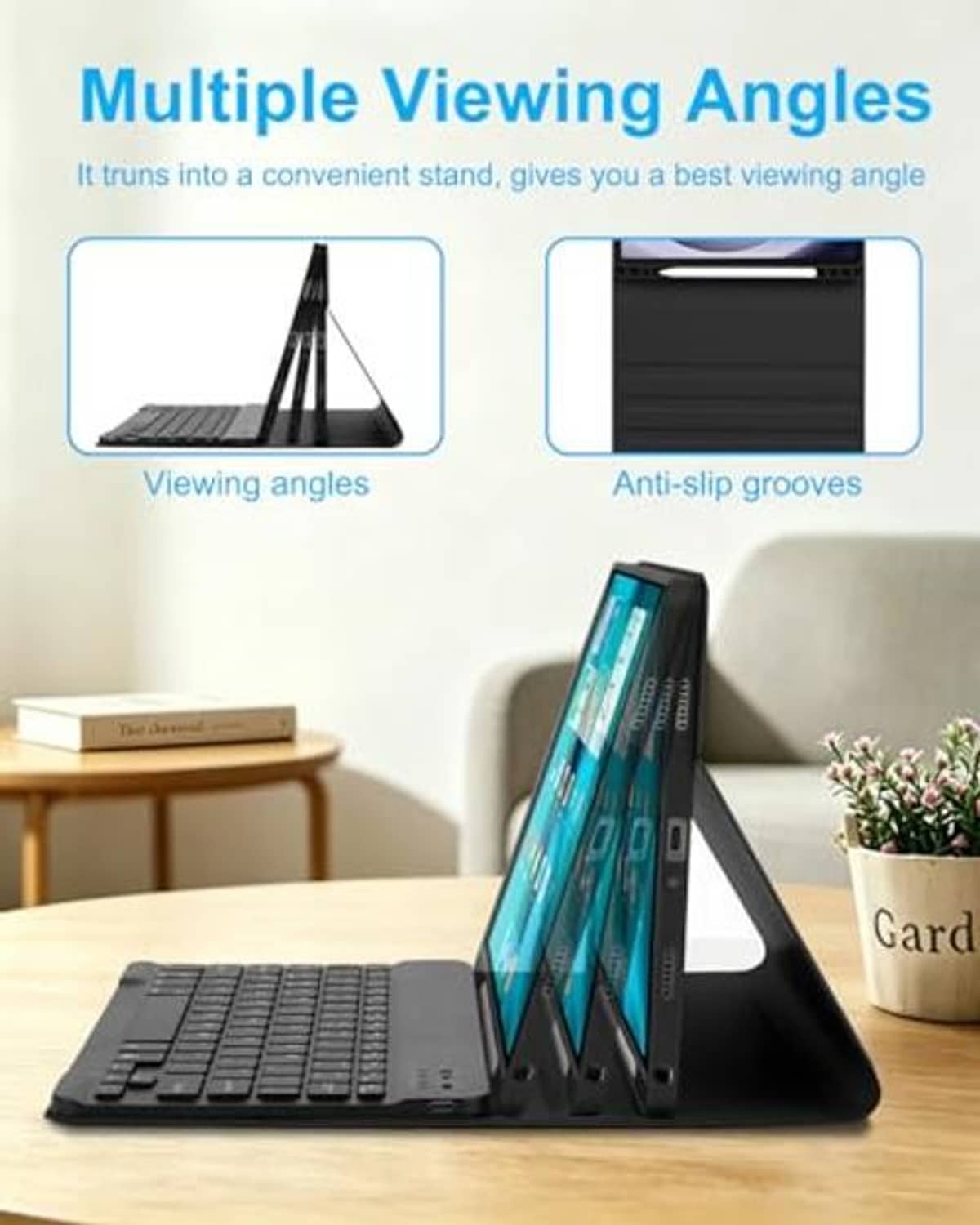 Tablet case stand with anti-slip grooves for multiple viewing angles