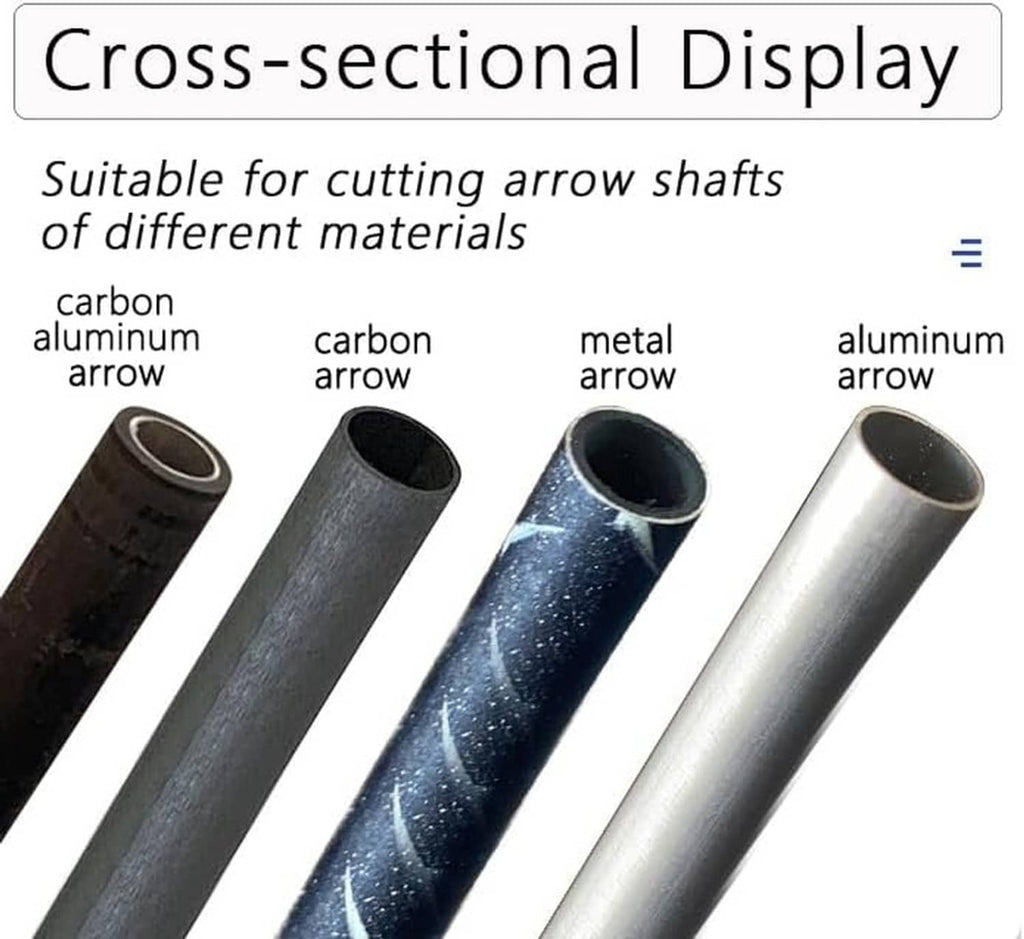 Arrow shaft cross-section display showing carbon, aluminum, and metal tube ends