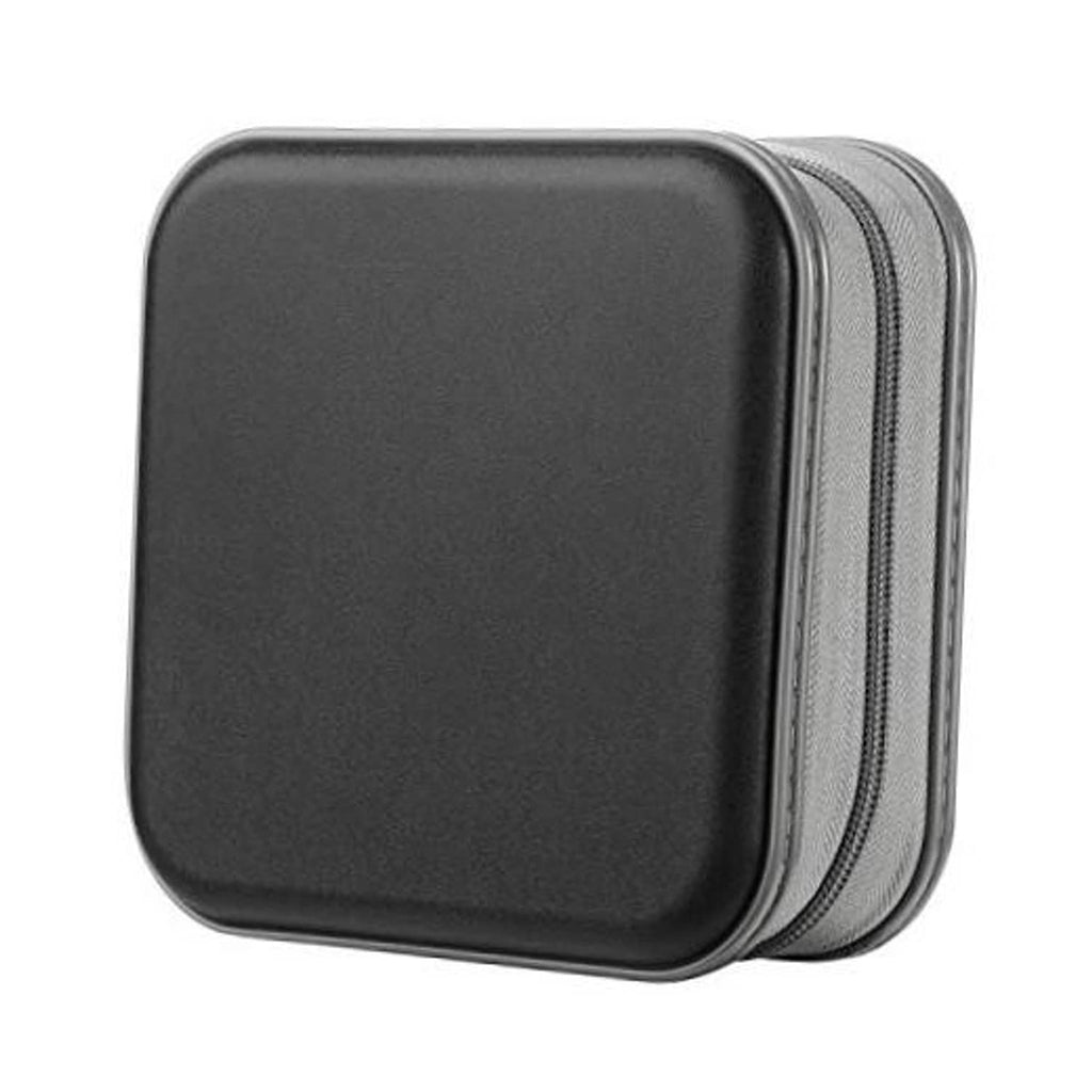 Black hard-shell CD/DVD zipper disc wallet with rounded square design