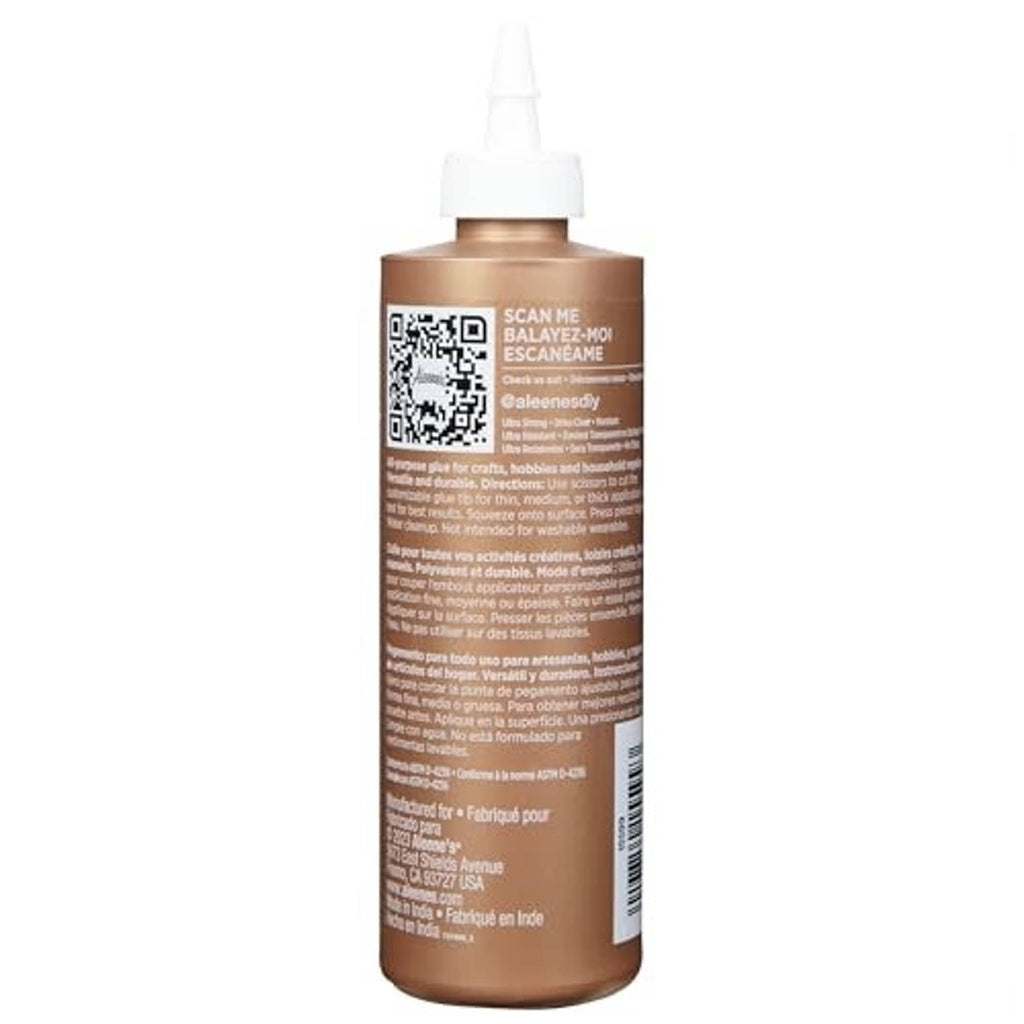 Aleene's Original Tacky Glue bottle back view with QR code and directions