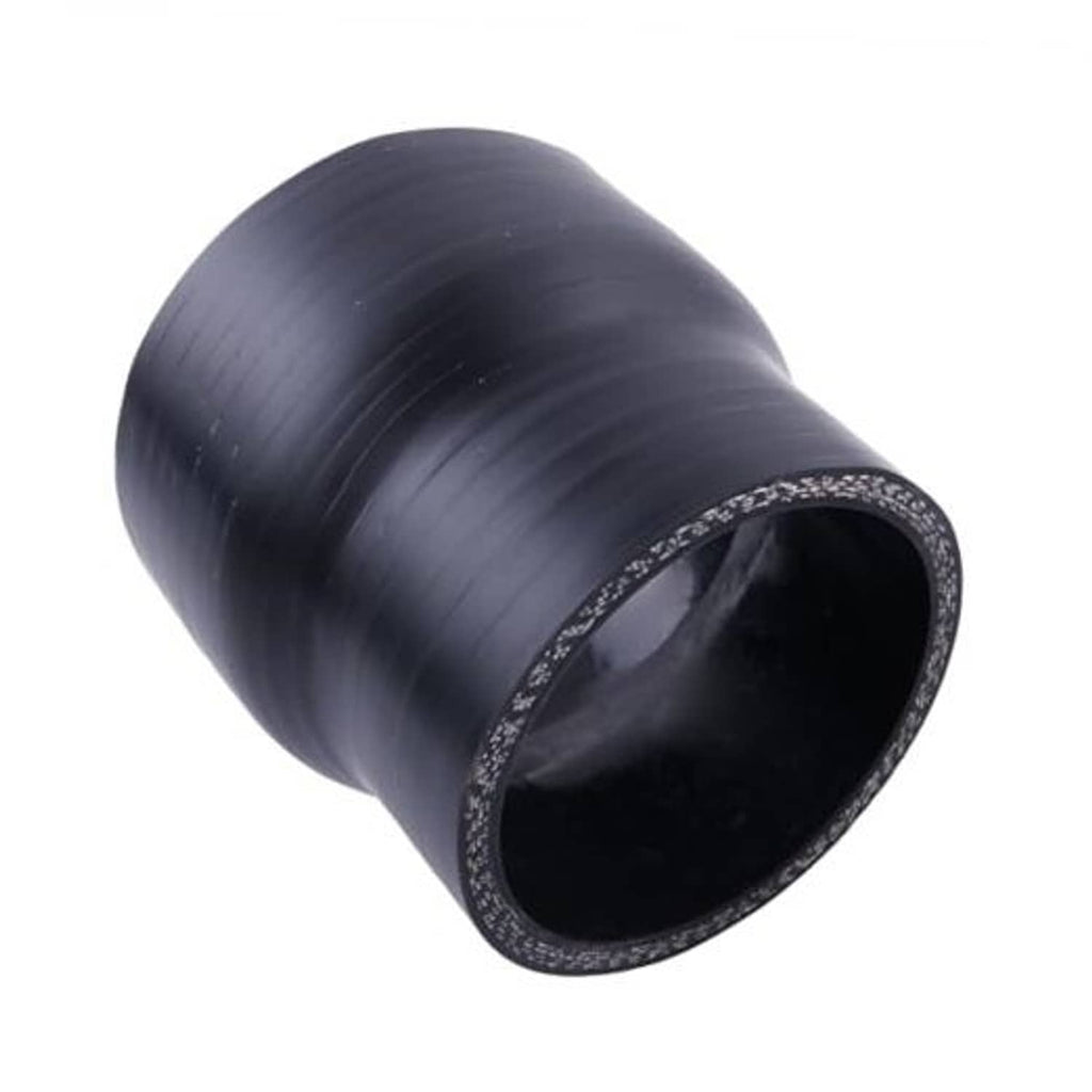 Black straight reducer hose coupler adapter with ribbed exterior and flared rim