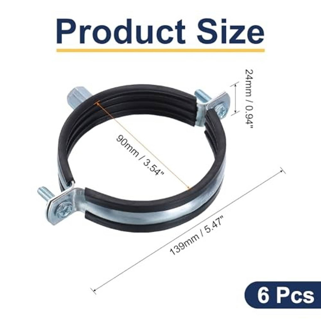 Split-ring pipe hanger dimensions: 90mm inner, 24mm height, 139mm length (6 pcs)