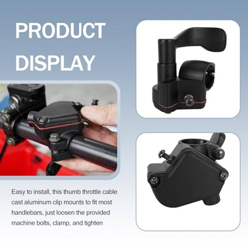 Black thumb throttle cable lever with mounting bracket and bundled cable