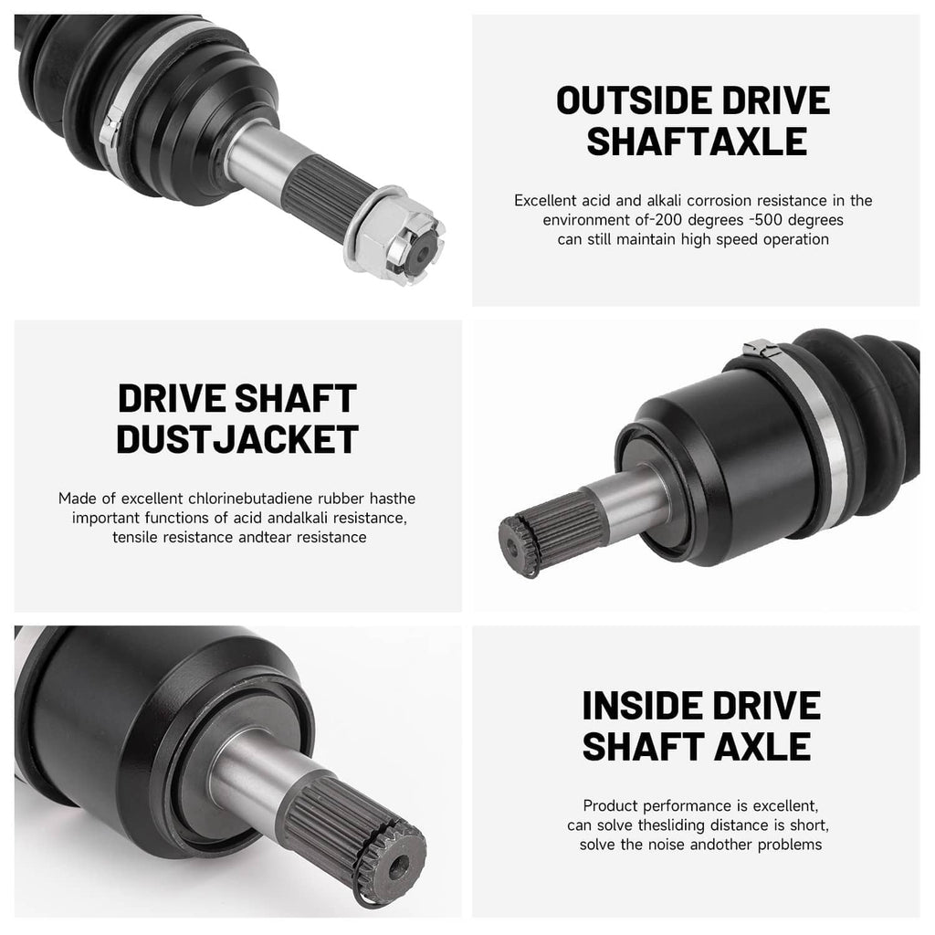 CV joint axle set showing dust jacket boots and metal drive shaft ends