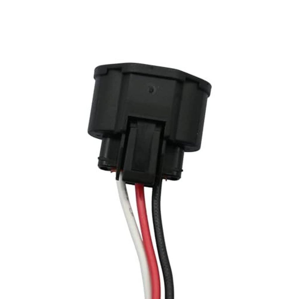 Electronic throttle body connector pigtail, side view of black connector and red/white leads