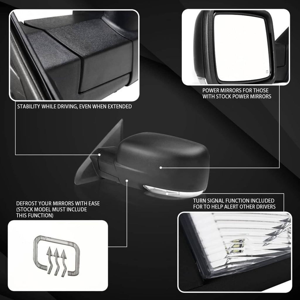 Black right side mirror with clear signal lens and extendable housing