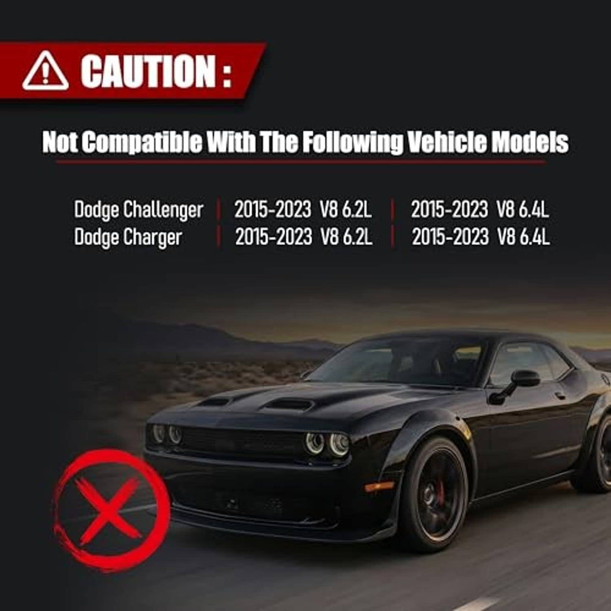 Coolant reservoir tank caution graphic showing non-compatible vehicle models