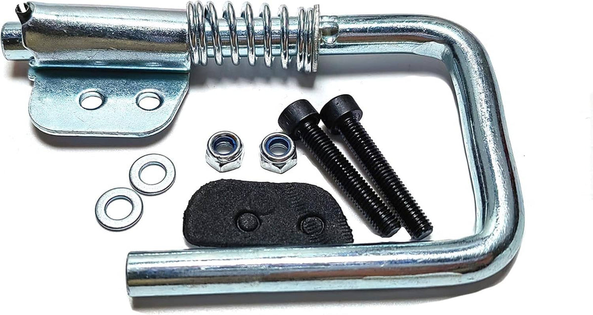 Rafter hook hanger kit with U-shaped metal hook, spring, screws, nuts and washers