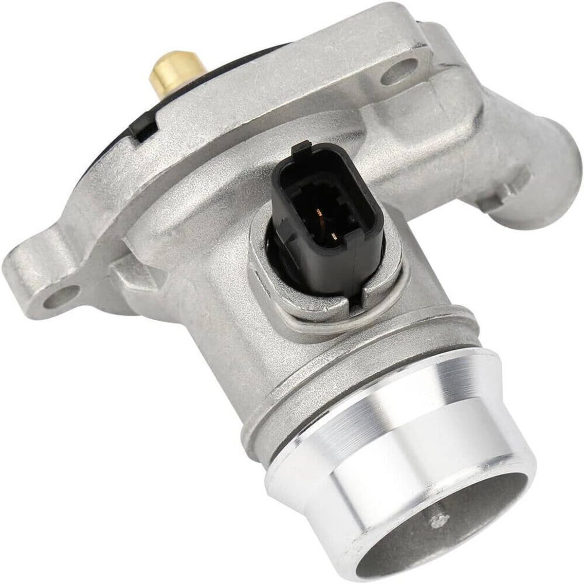 Thermostat housing assembly with mounting flange and electrical plug on metal casing