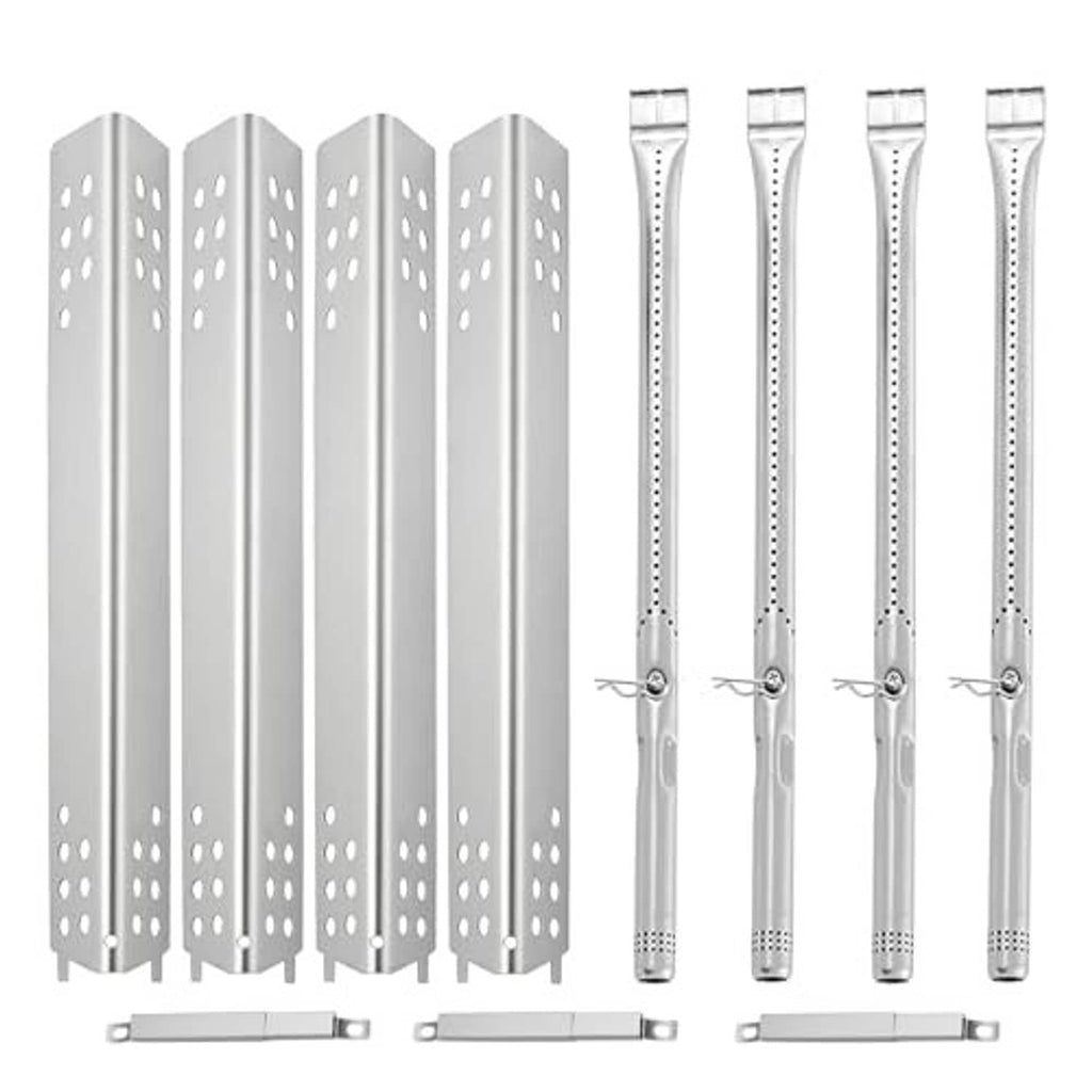 Stainless steel grill heat shield panels with burner tube replacements, multi-piece set