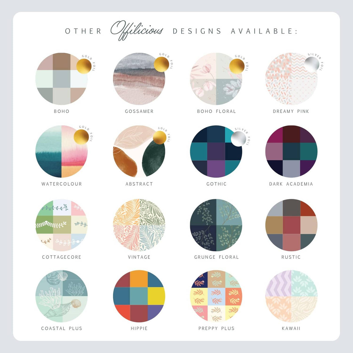 Offilicious tab design swatches sheet with multiple pattern options