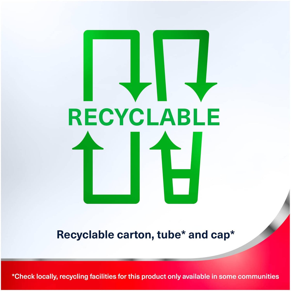 Recyclable packaging icon with directions for carton, tube, and cap recycling