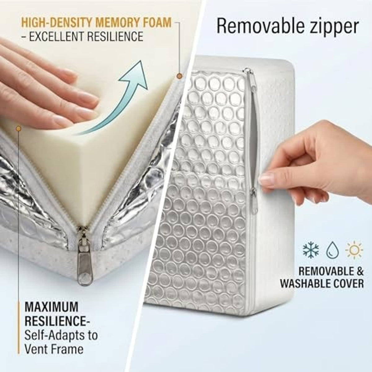 Zippered reflective bubble-foil RV vent insulator with removable washable cover