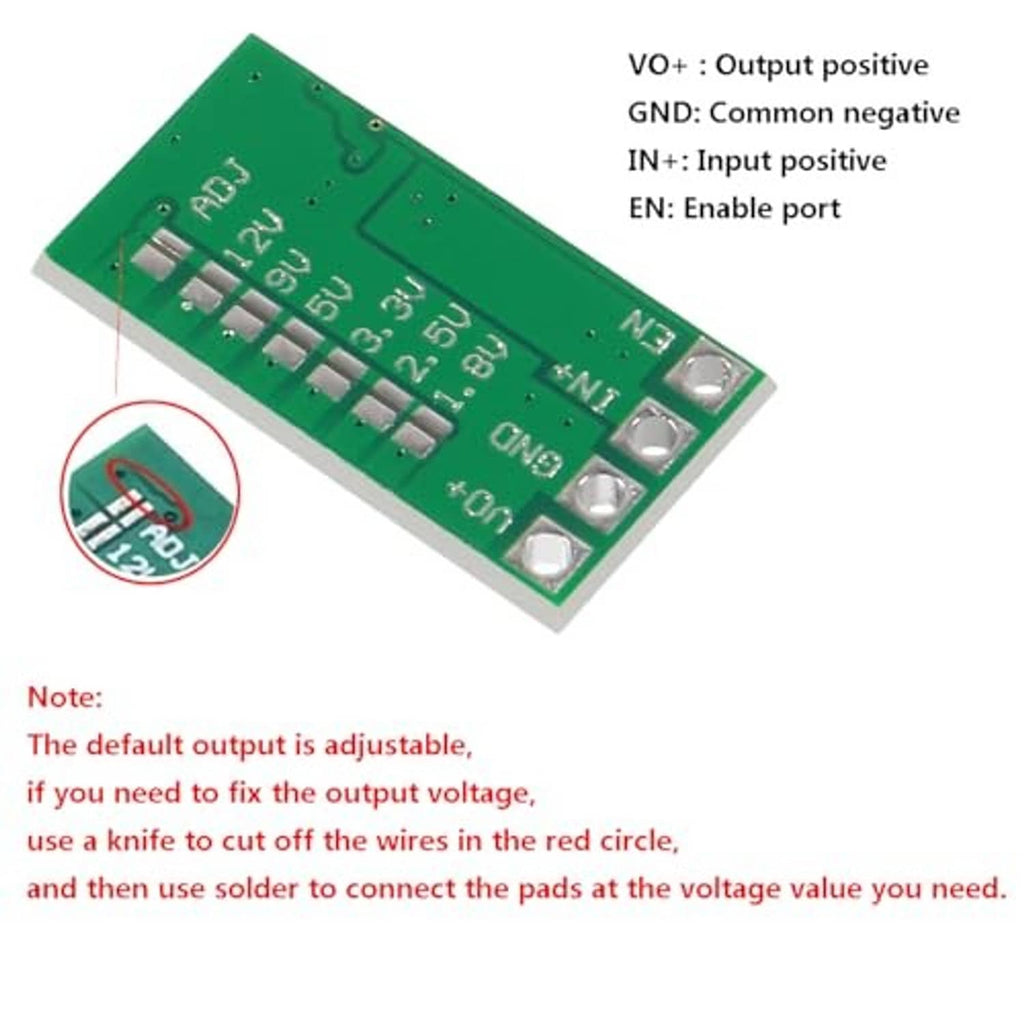 Adjustable mini DC voltage regulator module PCB with input/output and enable pads