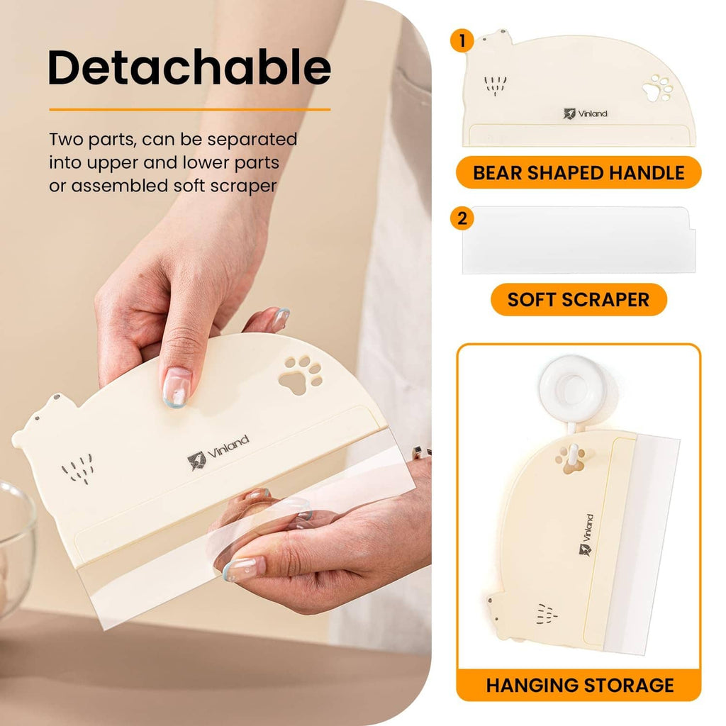Cream detachable bear cake scraper with hanging storage and soft scraper