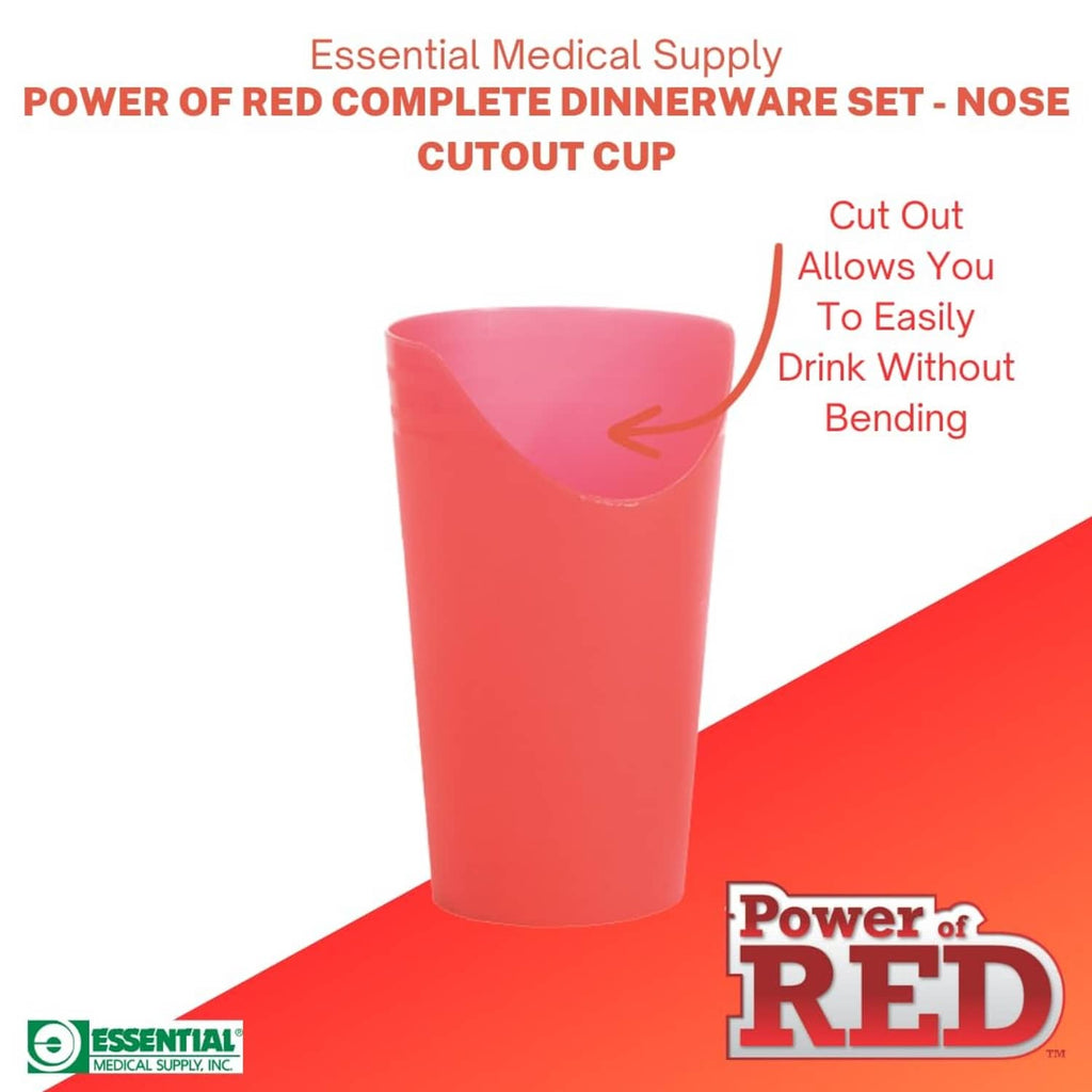 Red nose cutout cup with open drinking rim for easier sipping