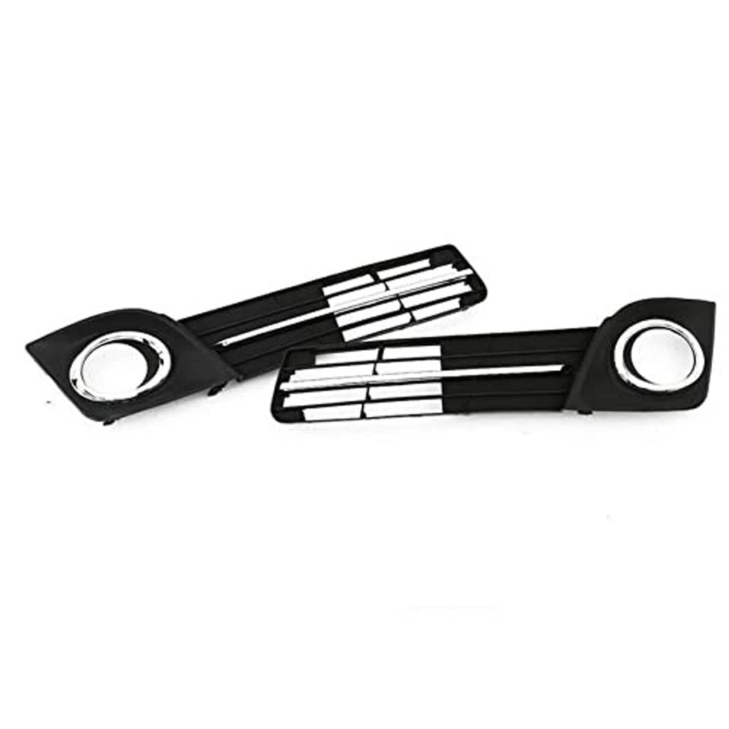 Front bumper fog light grille cover set, black slats with chrome-ring openings