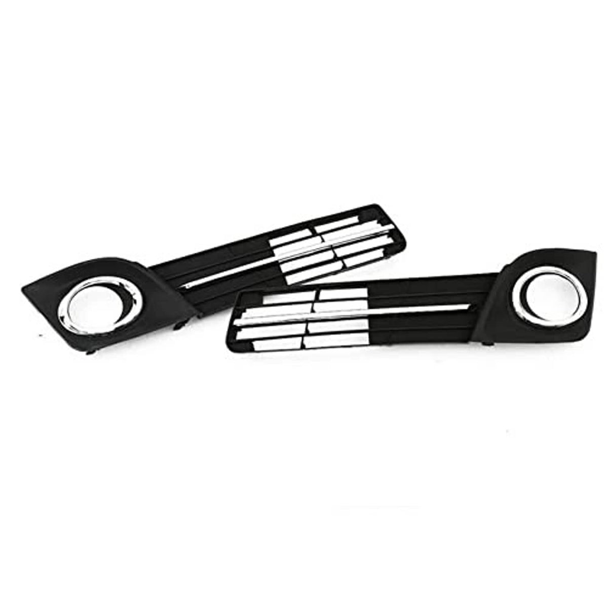 Front bumper fog light grille cover set, black slats with chrome-ring openings