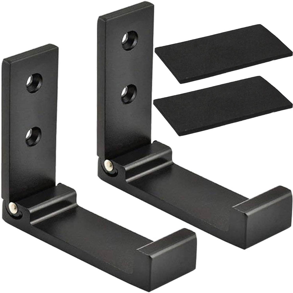 Pair of black folding wall hooks with two mounting holes and double arm rests