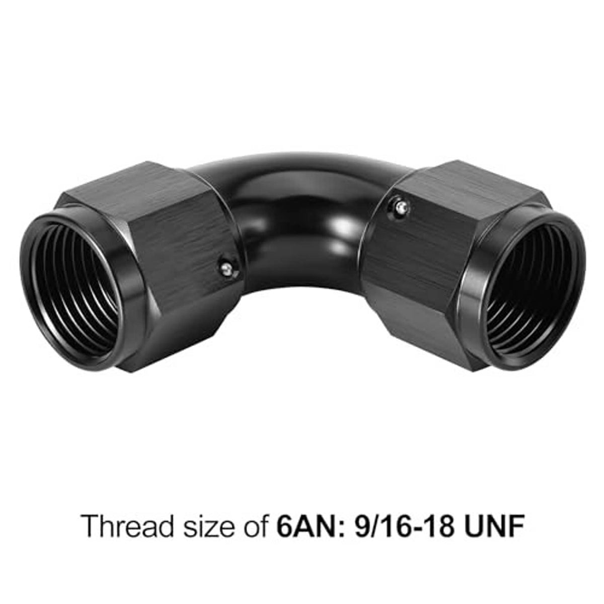 90-degree 6AN female-to-female coupler union with two female threads, black aluminum