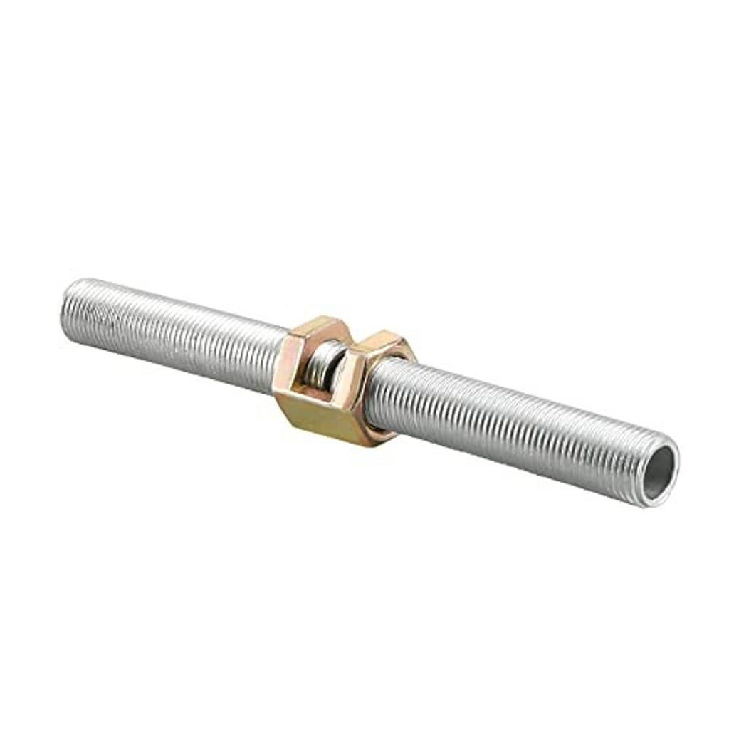Zinc-plated hex coupling nut on a threaded rod for joining pipe or lamp parts