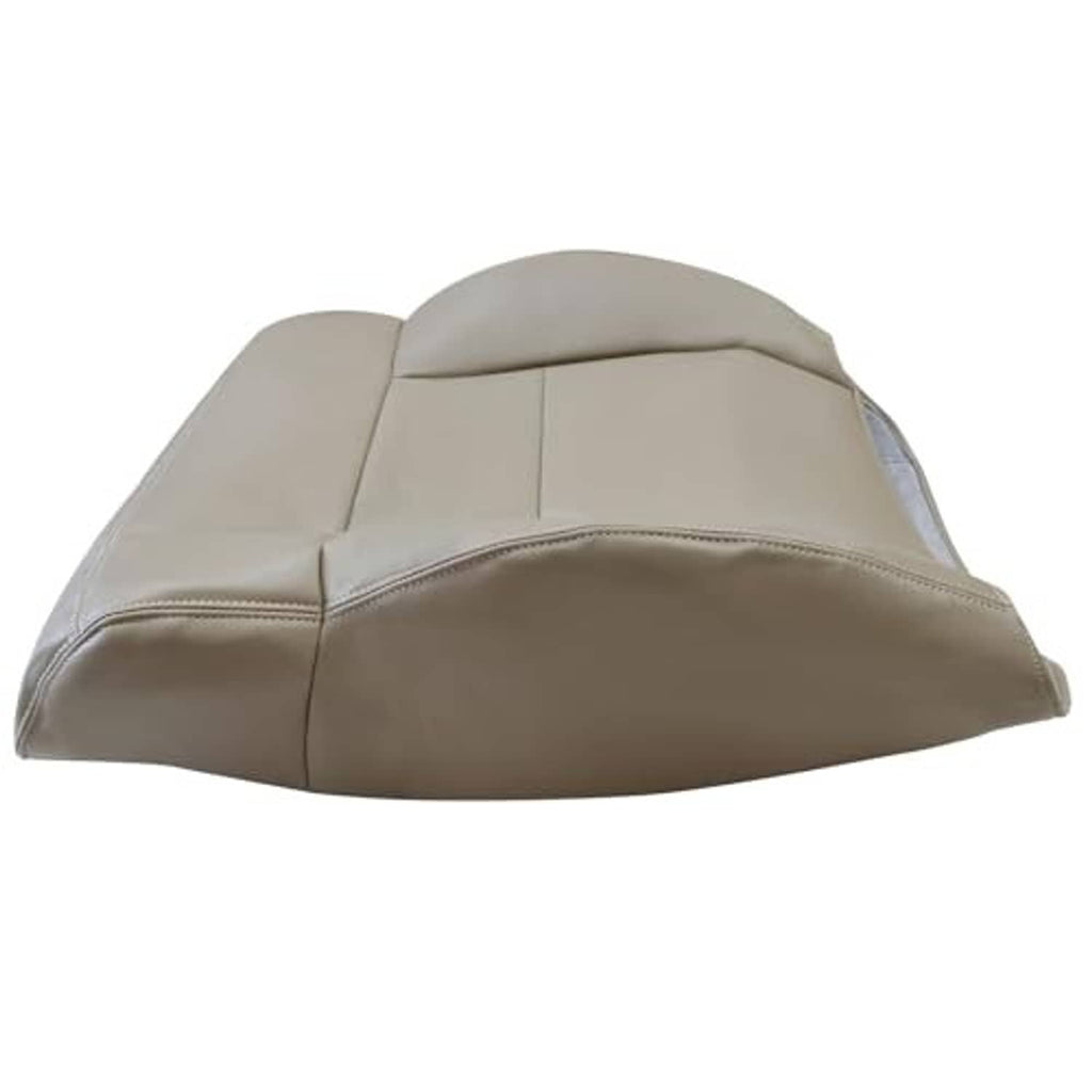 Beige seat back cover with smooth outer panels and stitched center seam