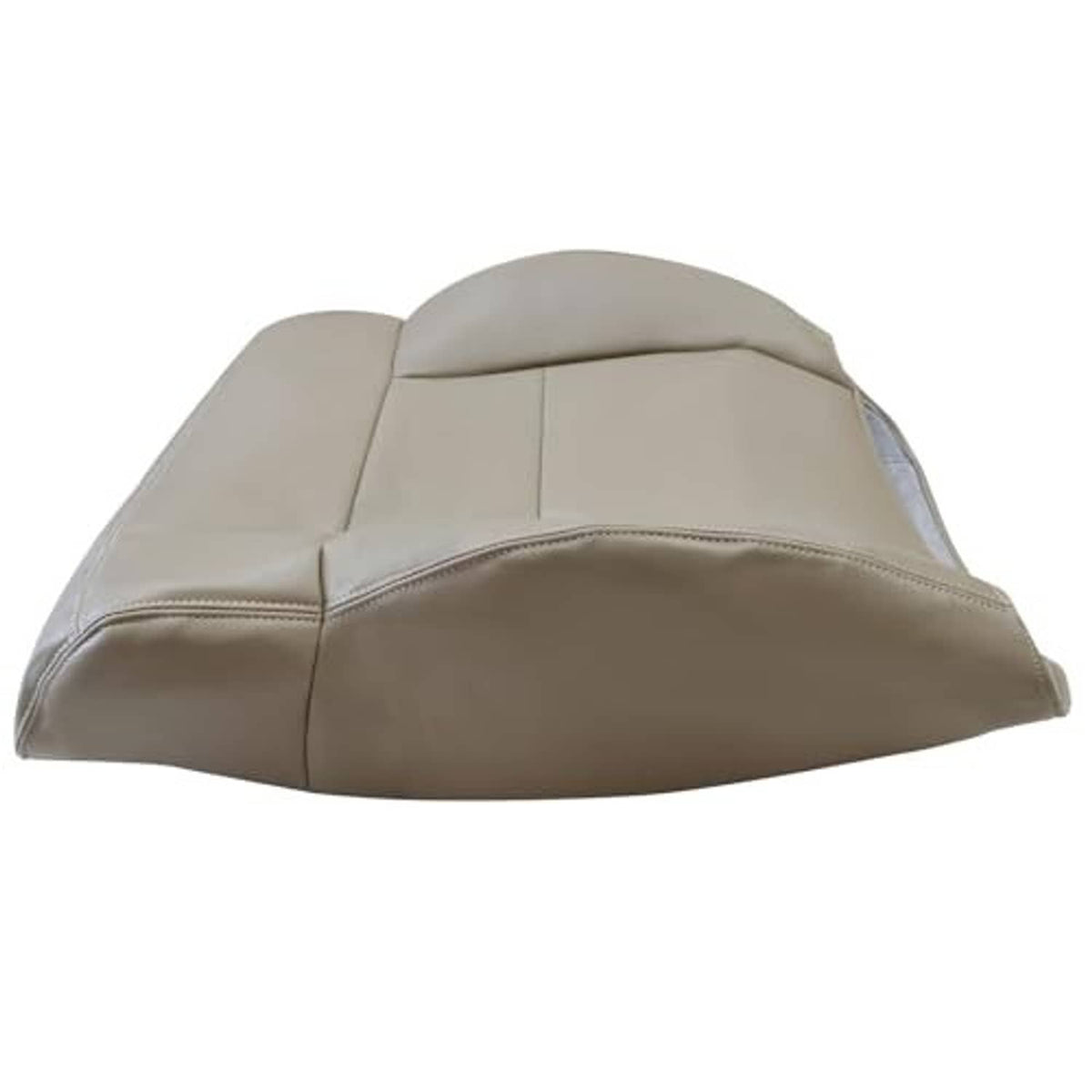 Beige seat back cover with smooth outer panels and stitched center seam